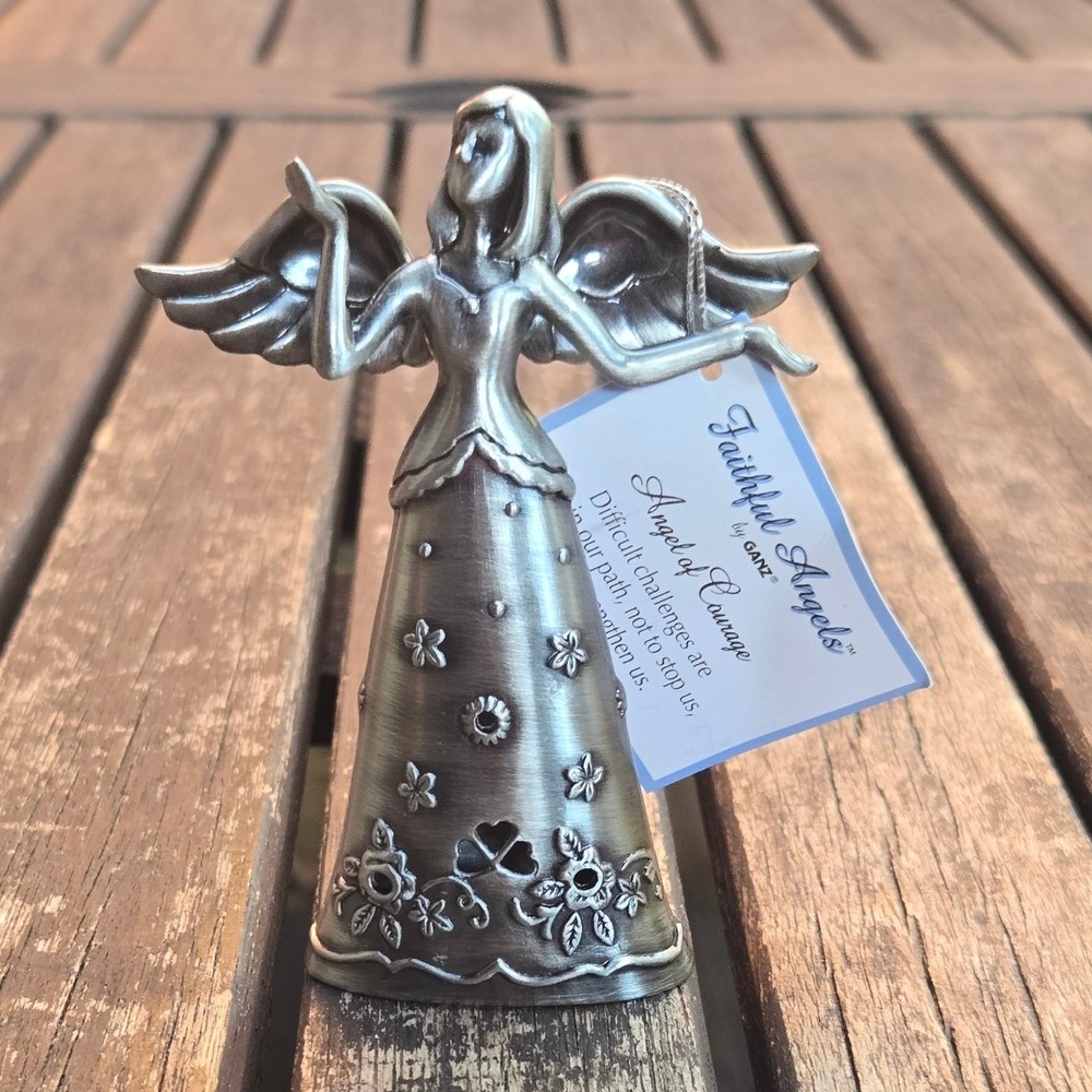 Ganz Faithful Angels Silver Metal Angel of Courage Figurine with Box